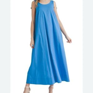 MILA MAE TIE STRAP COTTON & LINEN MIDI DRESS IN COBALT size M